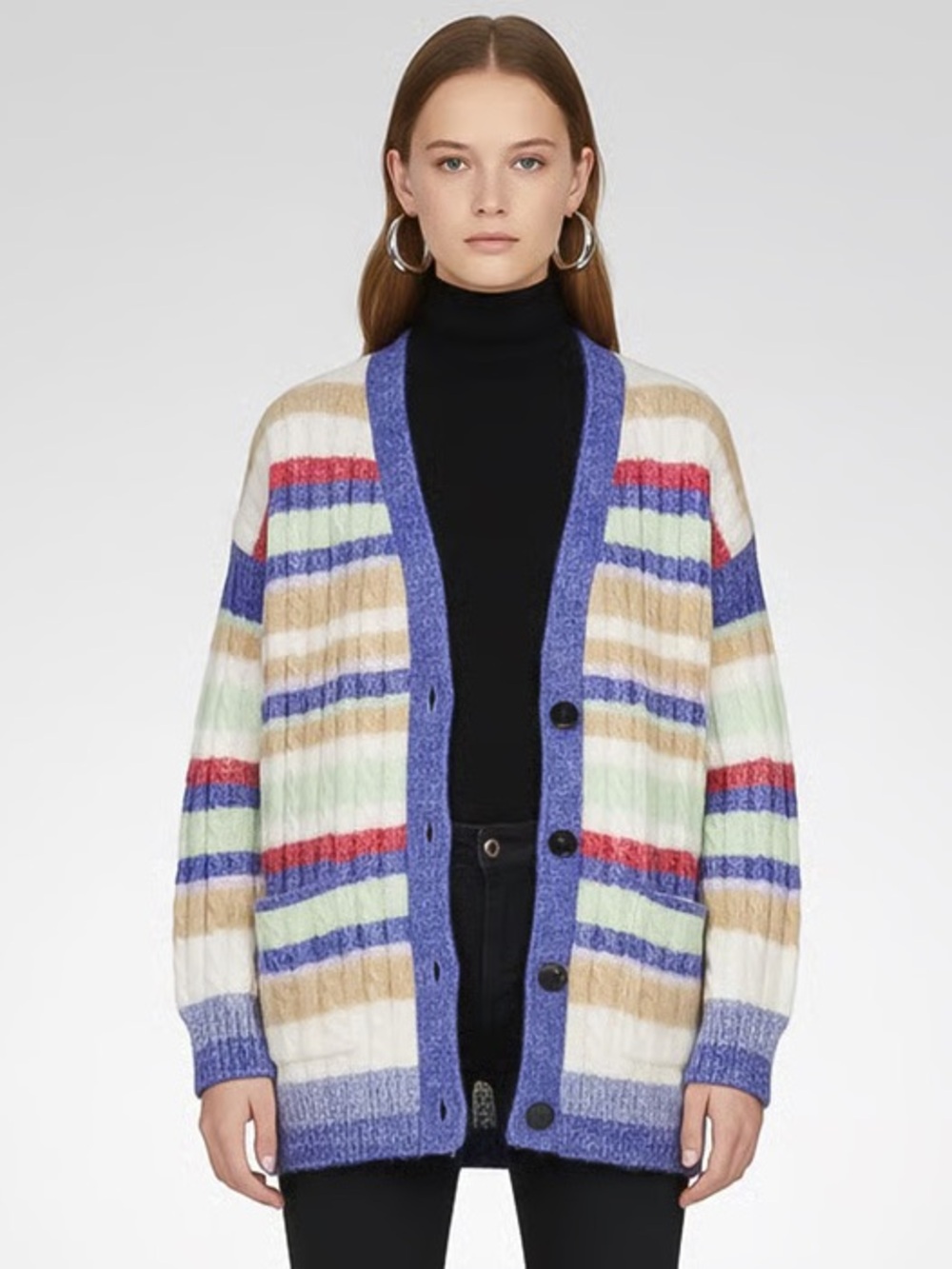 Scotch & Soda Brushed Mixed Stripe Mid Length Cardigan